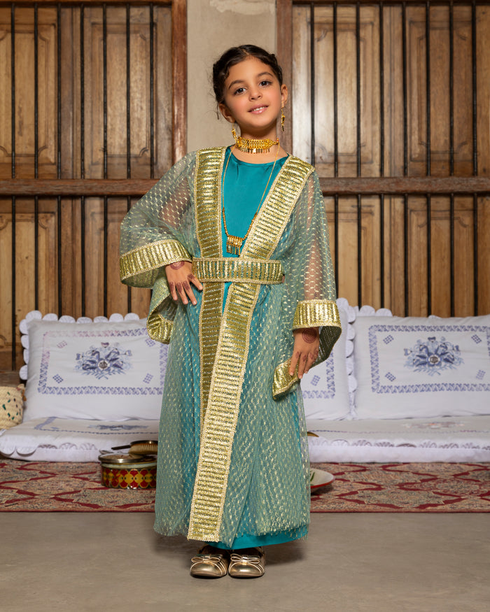 Tulle koufeya print bisht with inner dress