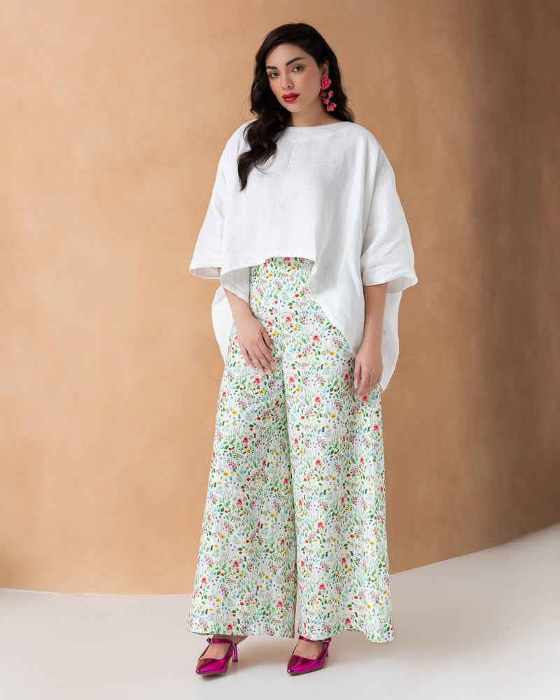 Wide legged printed floral linen pants