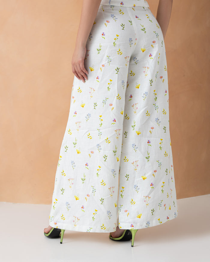 Wide legged printed floral linen pants