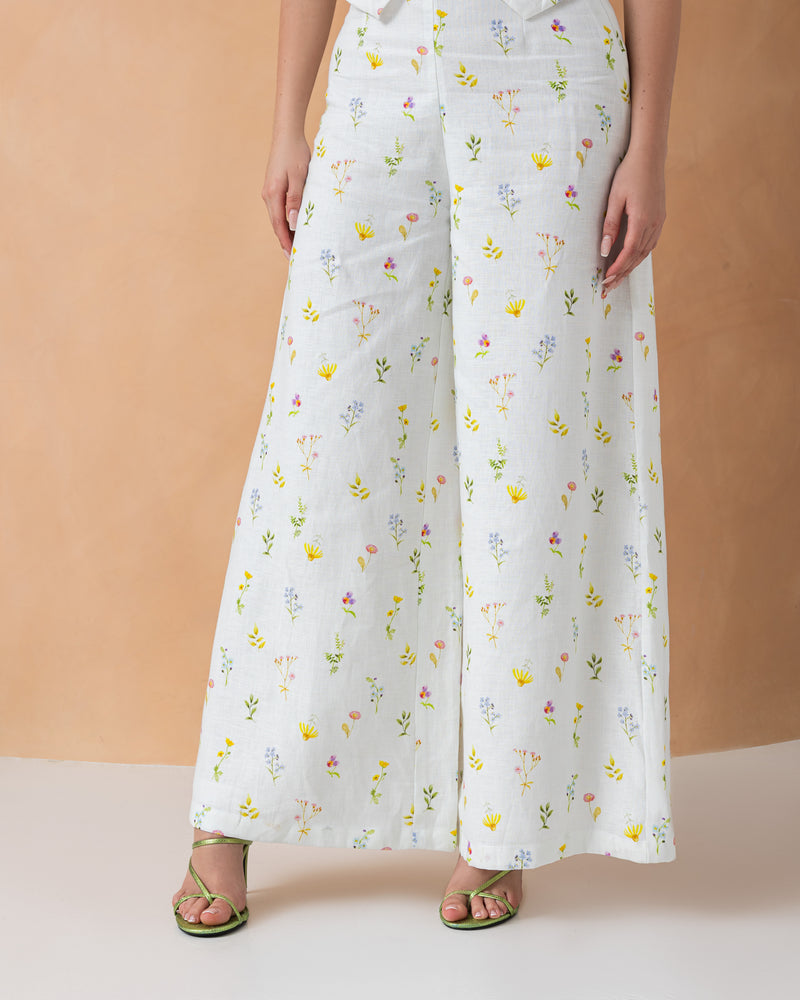 Wide legged printed floral linen pants