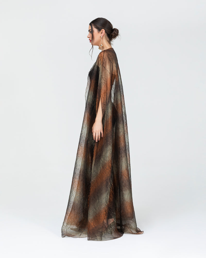 Three-toned ombre tulle organza cape abaya