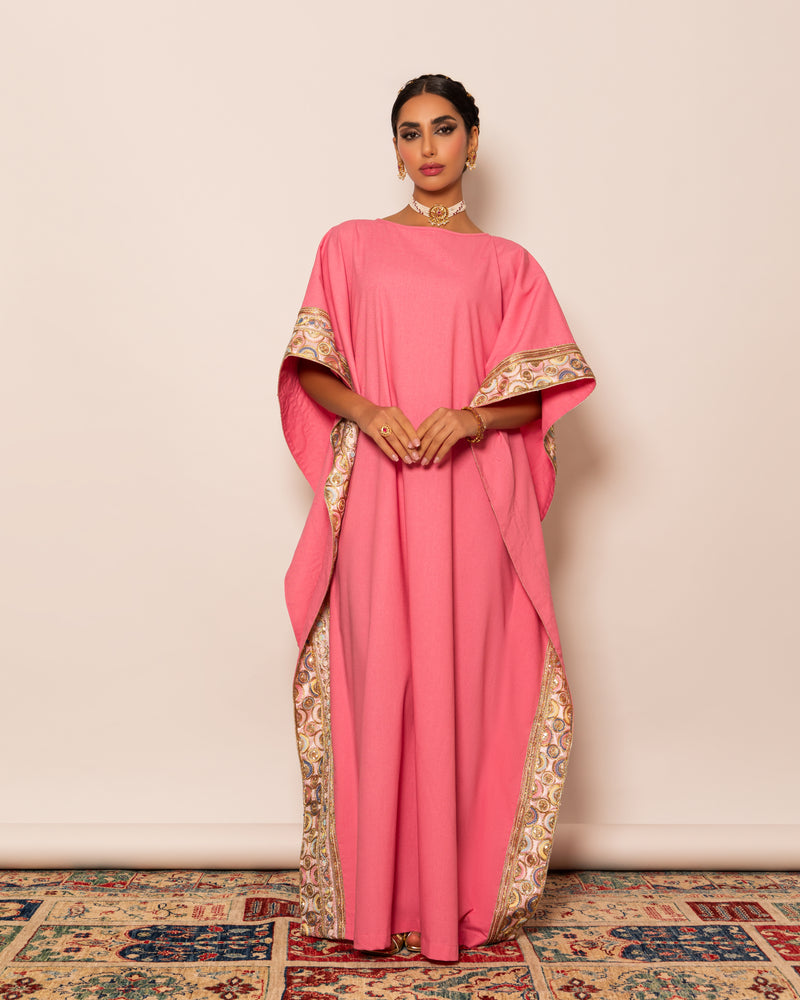 Double sided trimmed linen kaftan with inner stitching