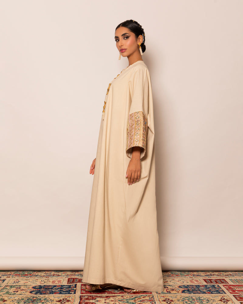 Classic abaya with wide embellished trim sleeves