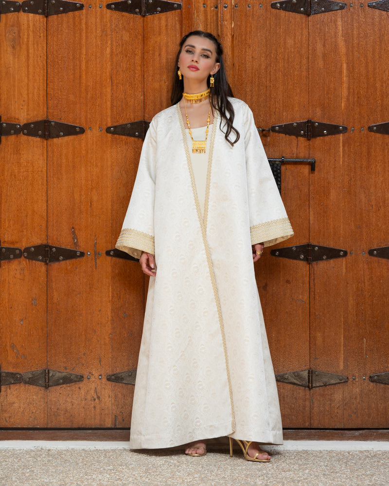 Classic jacquard abaya with gold trims