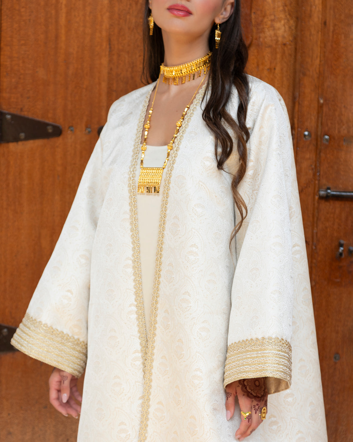 Classic jacquard abaya with gold trims