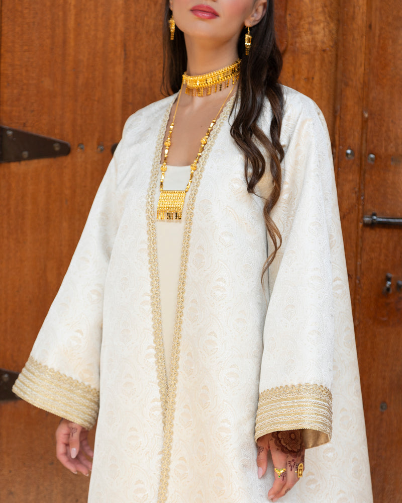 Classic jacquard abaya with gold trims