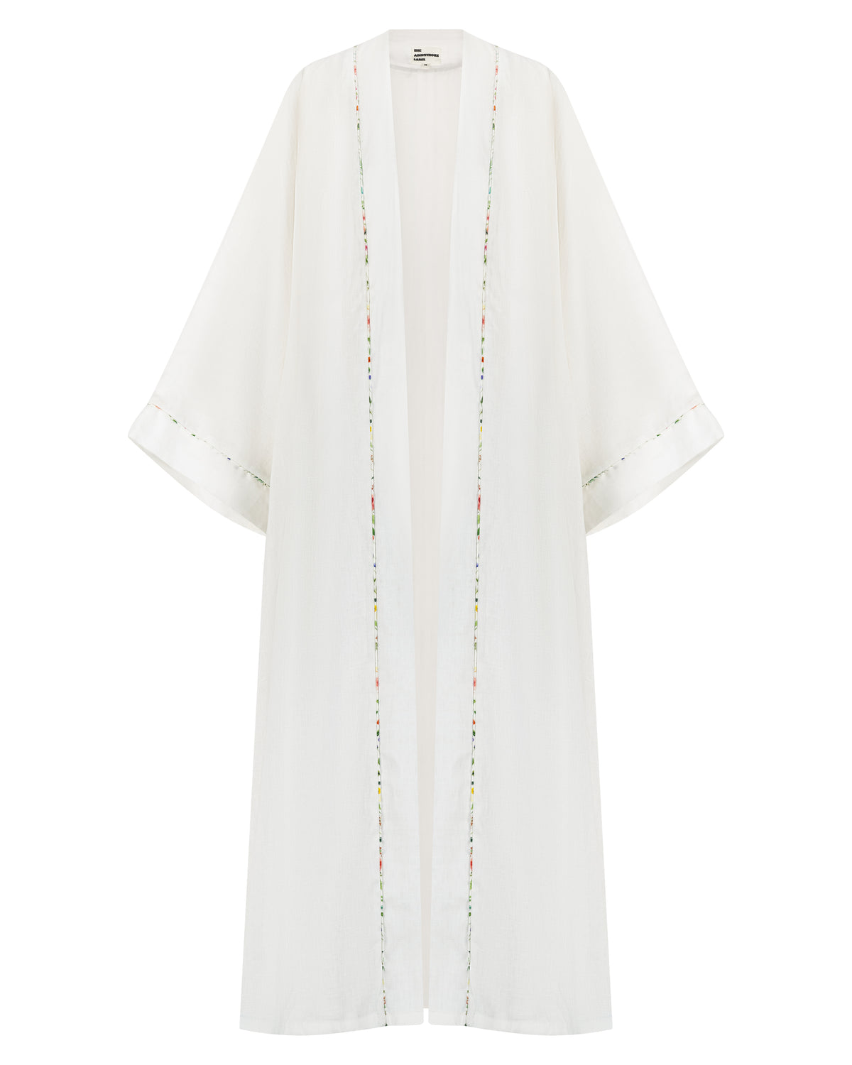 Classic white linen abaya with colorful piping