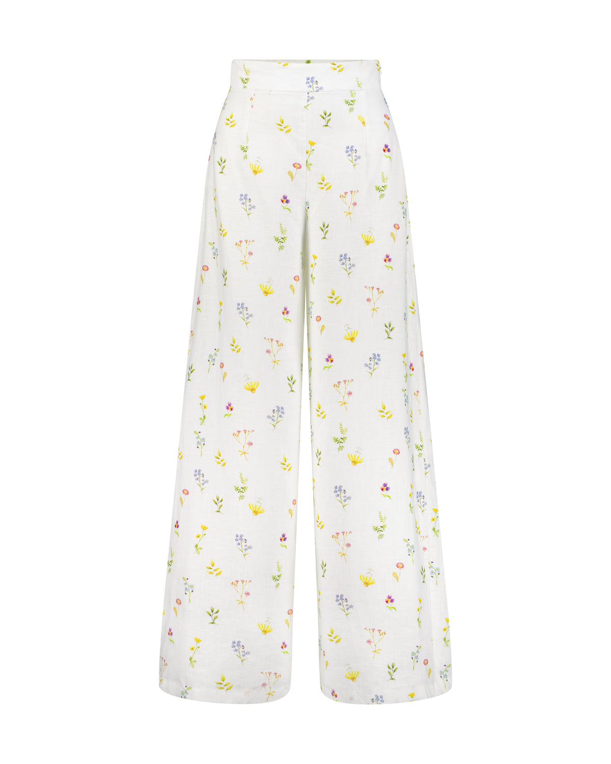 Wide legged printed floral linen pants