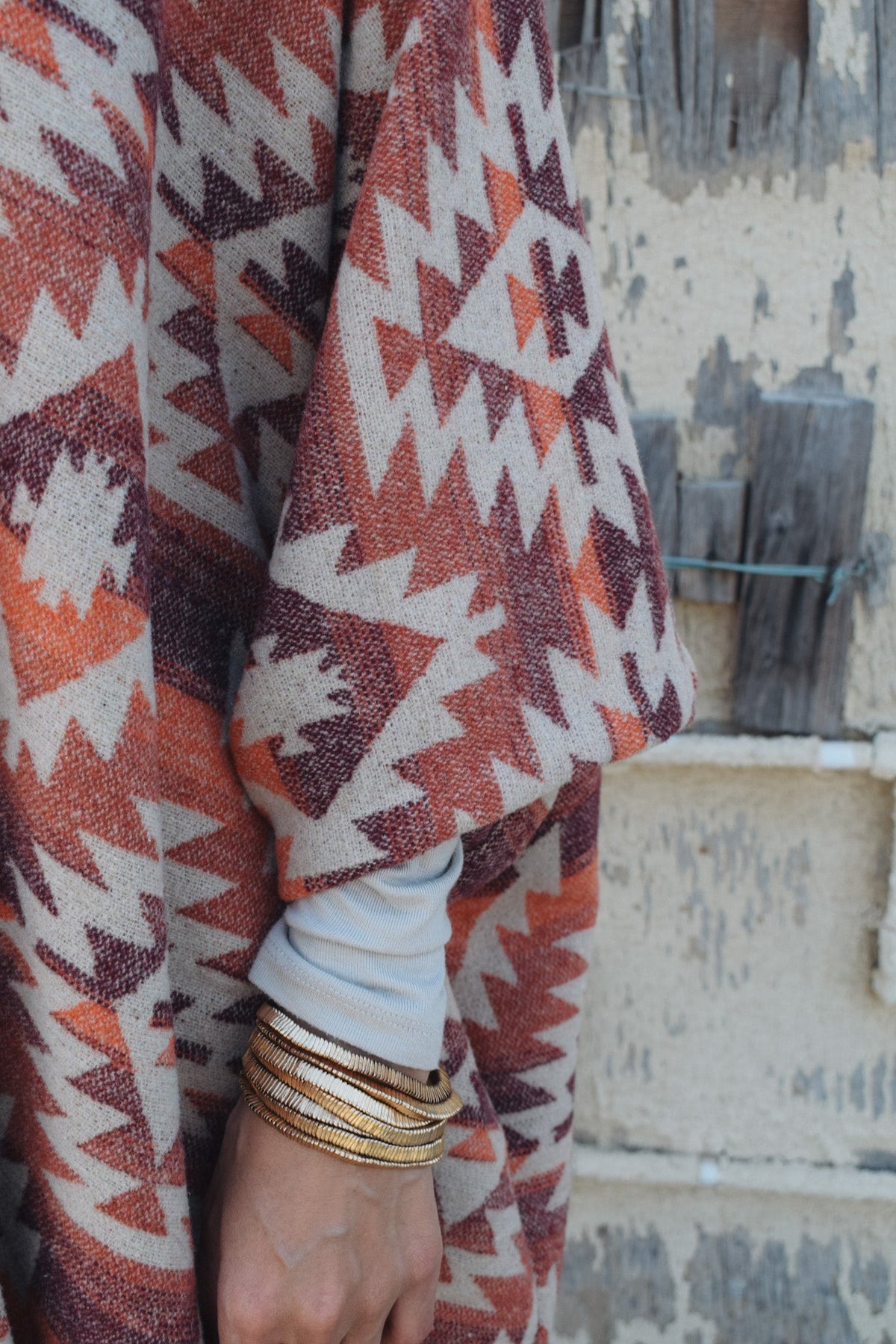 Wool tribal print cloak