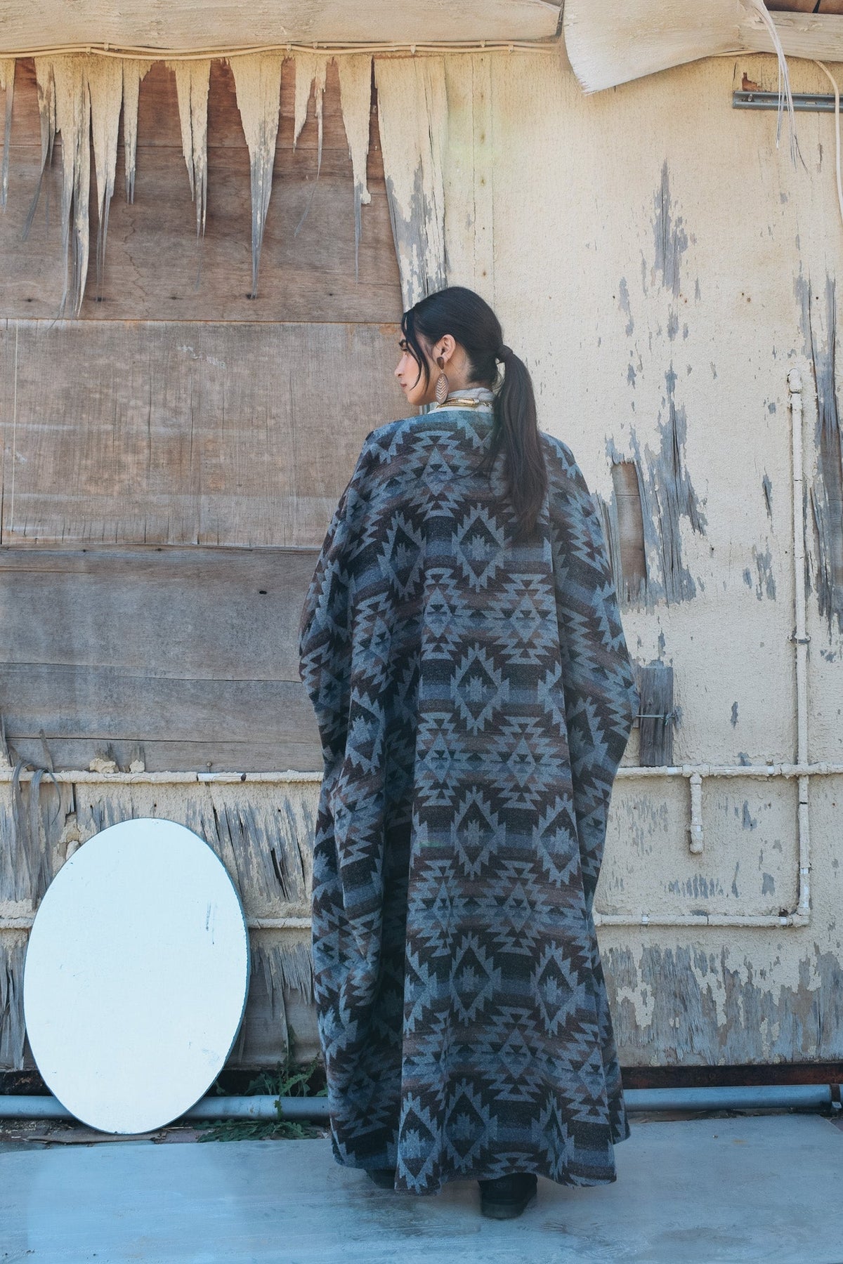 Wool tribal print cloak