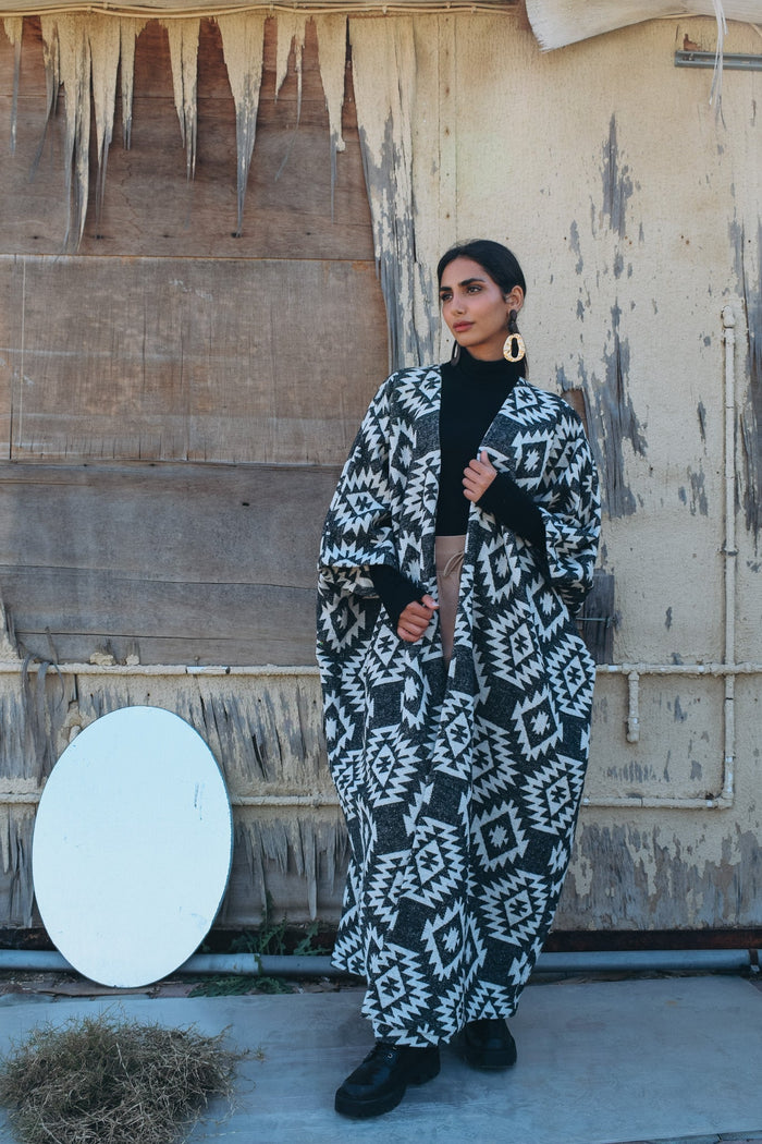 Wool tribal print cloak