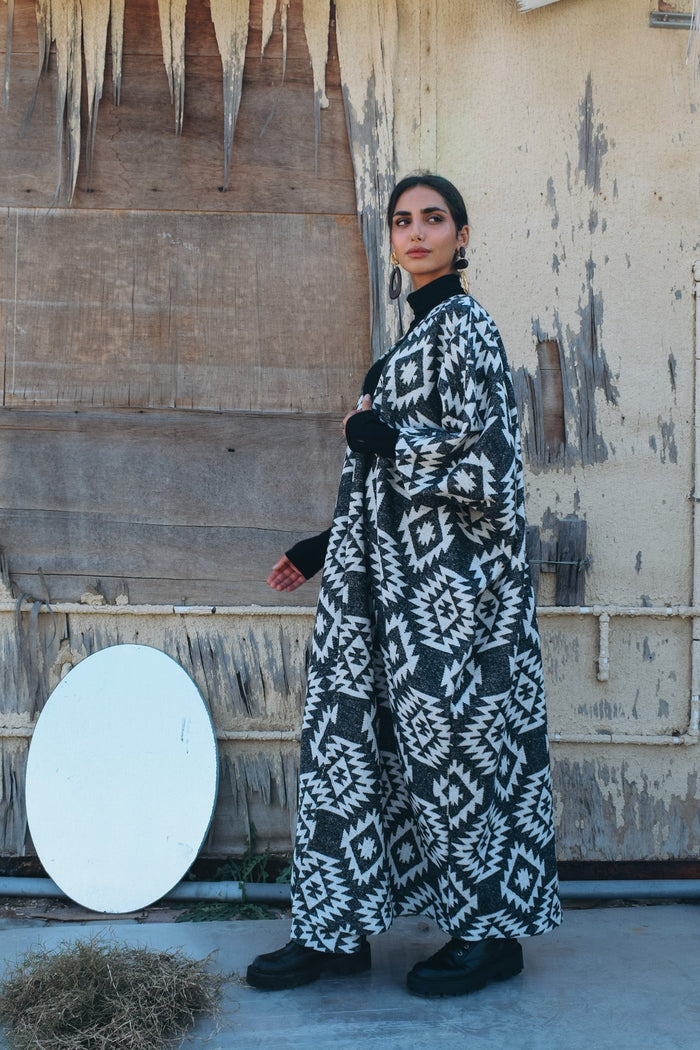 Wool tribal print cloak