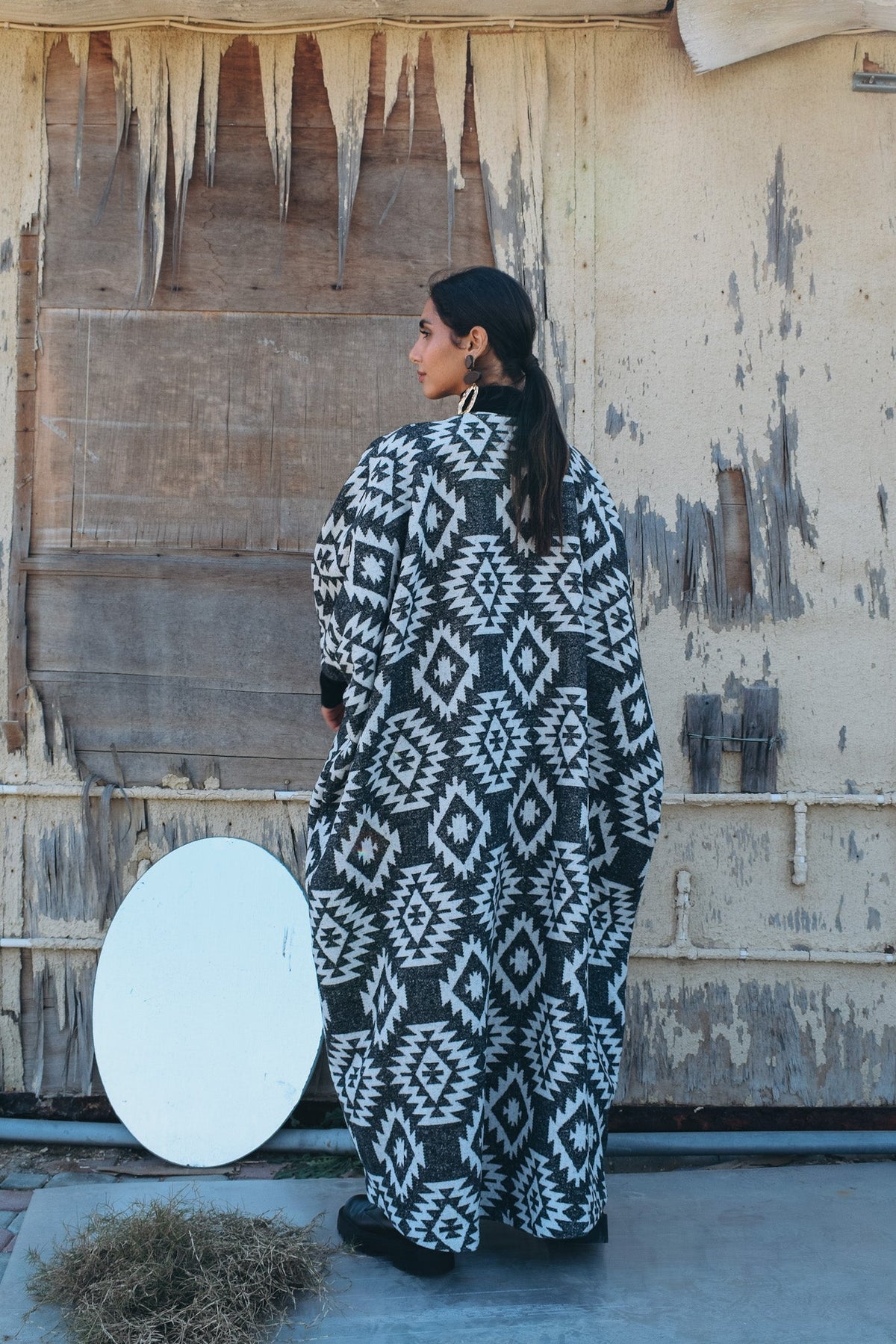 Wool tribal print cloak